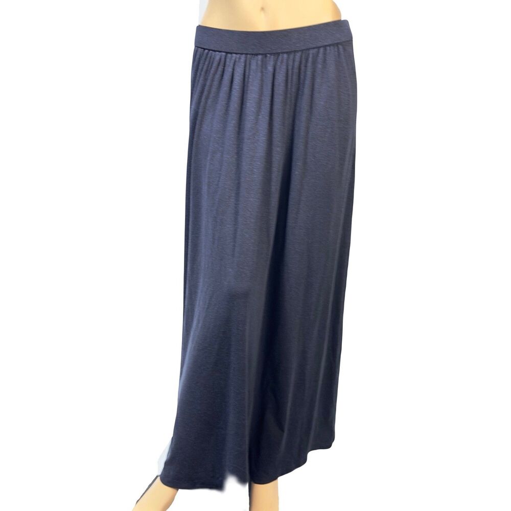 OGL Size L Soft Linen Blend Knit A-Line Maxi Skirt Pull On Smoky Navy Blue NWT